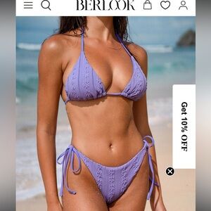 Berlook Purple Jacquard Halter Bikini Top AND Tie bottoms Sz XS